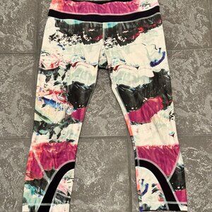 Lululemon Run Inspire Crop II 22” Leggings Tights Pigment Wave Black White Sz 8